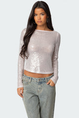 Sheer Sequin Boat Neck Top