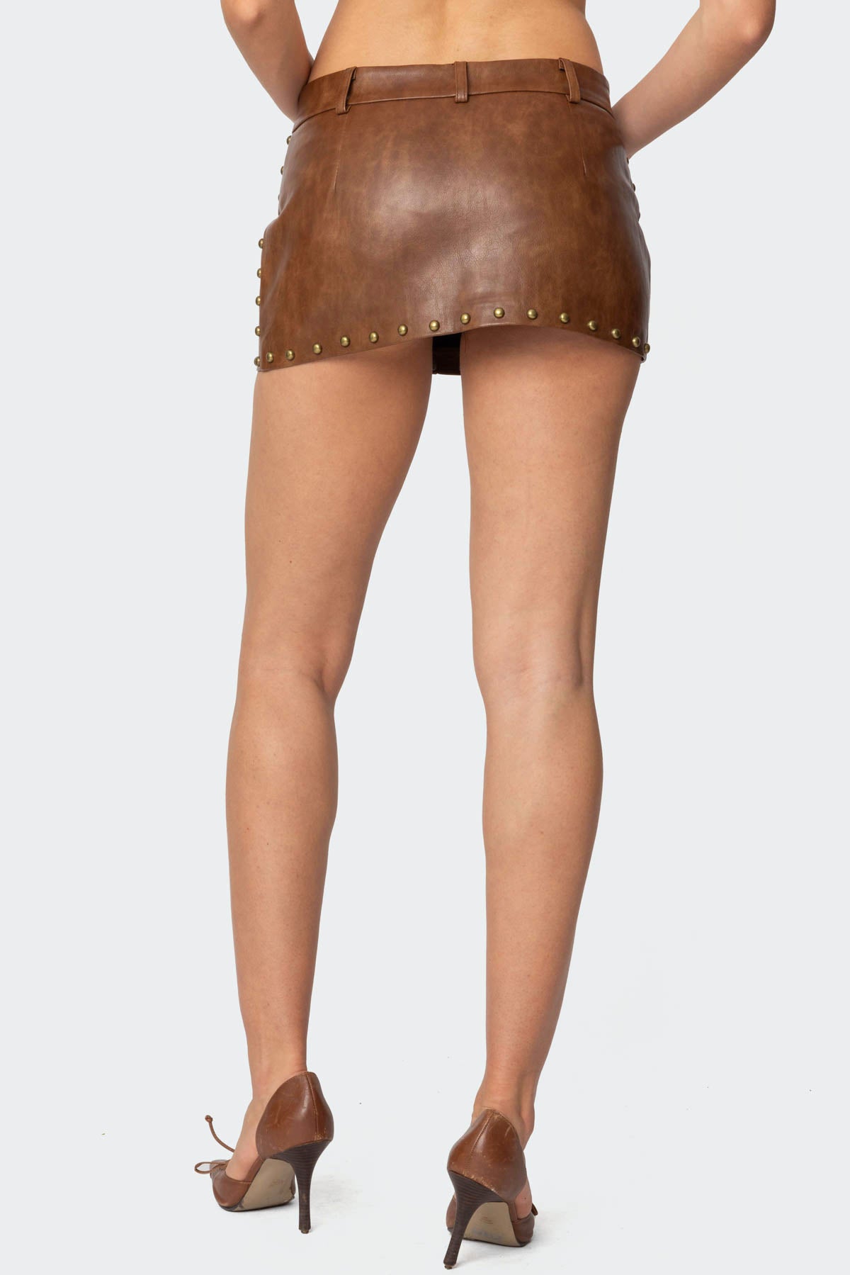 Studded Faux Leather Mini Skort