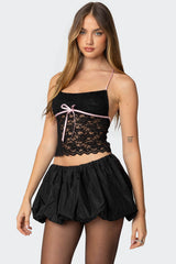 Contrast Ribbon Lace Halter Top