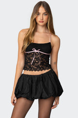 Contrast Ribbon Lace Halter Top