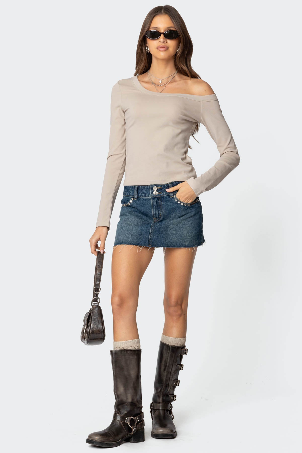 Tess Studded Denim Mini Skirt