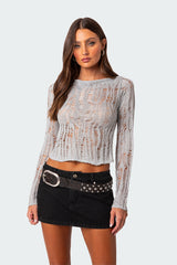 Open Back Metallic Knit Top