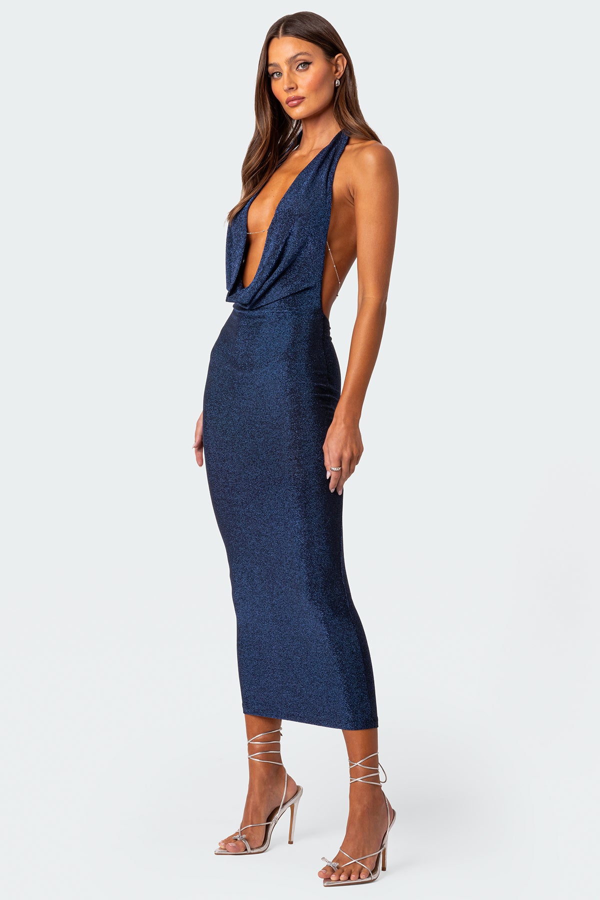 Cowl Neck Open Back Maxi Dress