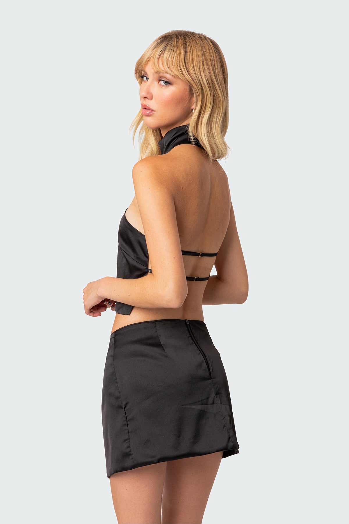 Daina Satin Effect Open-Back Crop Top