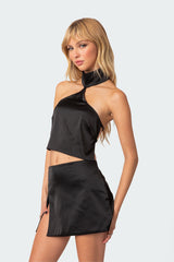 Daina Satin Open-Back Crop Top