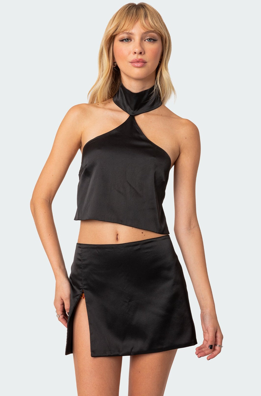 Daina Satin Effect Open-Back Crop Top