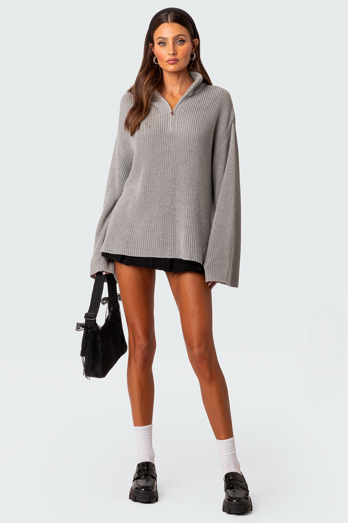 Amour High Neck Oversized Zip Sweater