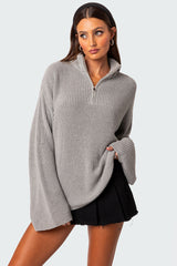 Amour High Neck Oversized Zip Sweater