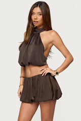 Dorah Satin Effect Bubble Halter Top