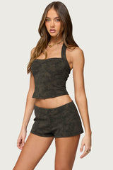 Taia Distressed Faux Leather Corset