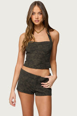 Taia Distressed Faux Leather Corset