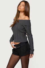Leta Off Shoulder Cable Knit Sweater
