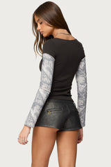 Layered Camo Long Sleeve T Shirt