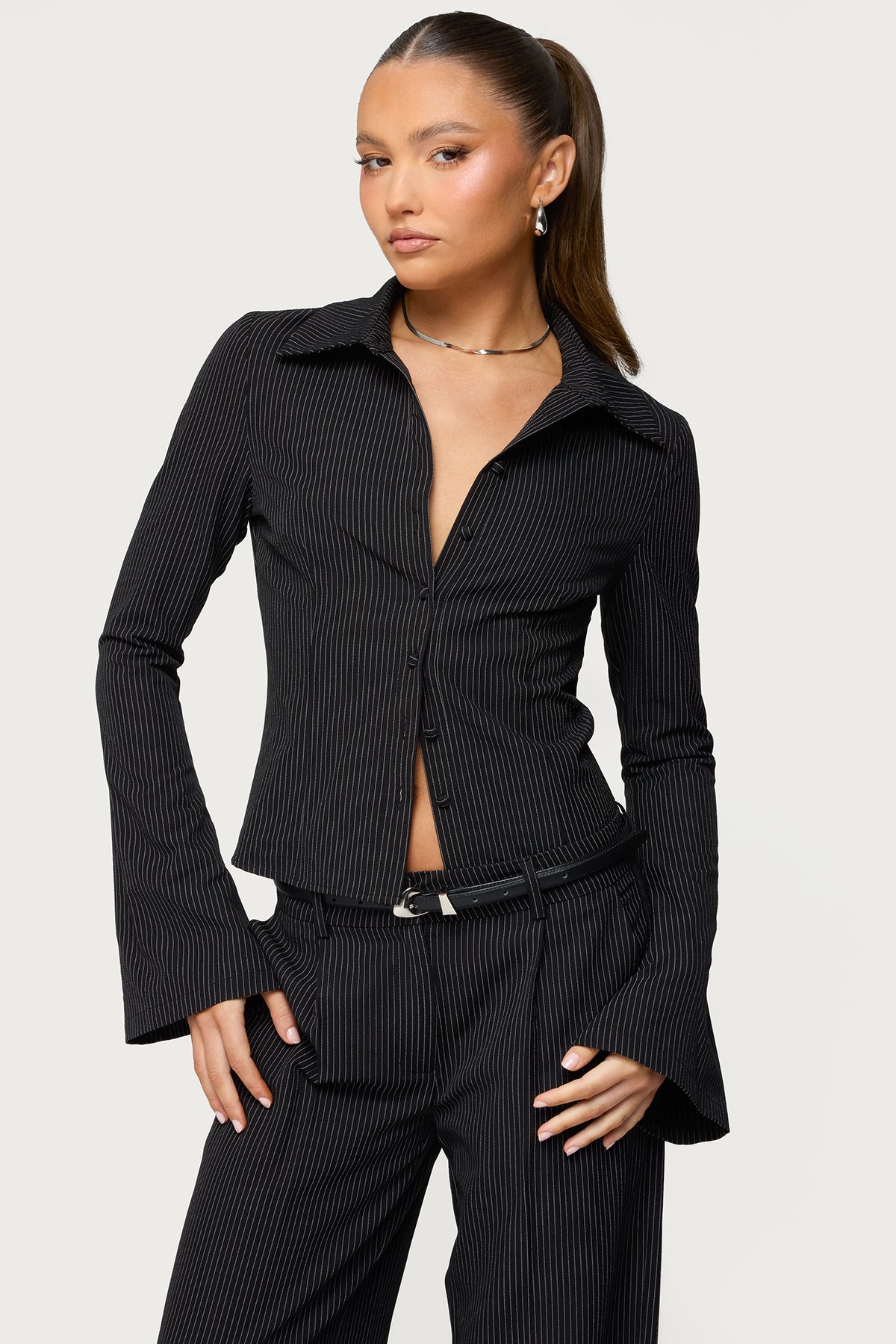 Pinstripe Tailored Button Up Shirt