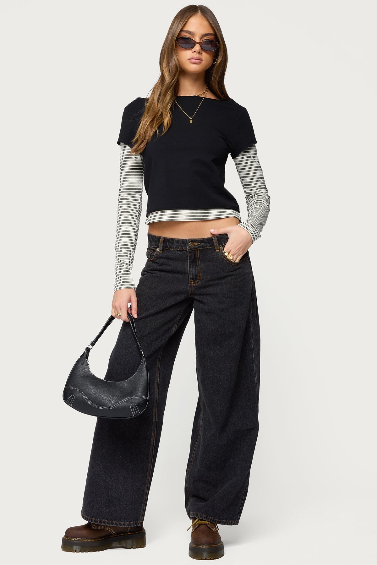 Layered Stripey Long Sleeve T Shirt