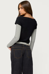 Layered Stripey Long Sleeve T Shirt