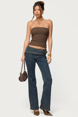 Asymmetric Grommet Belt Low Rise Flared Jeans