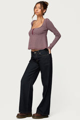 Sare Striped Babydoll Henley Top