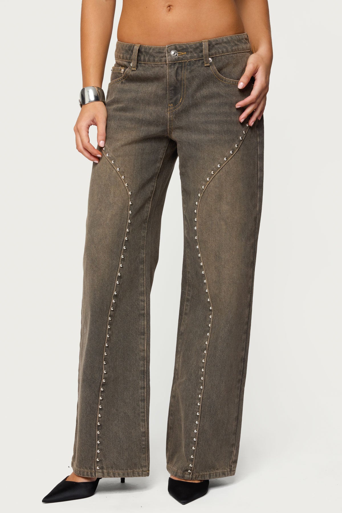 Charliza Stud Low Rise Baggy Jeans