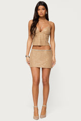 Jenny Beaded Mesh Mini Skirt