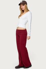 Petite Wide Leg Fold Over Trousers