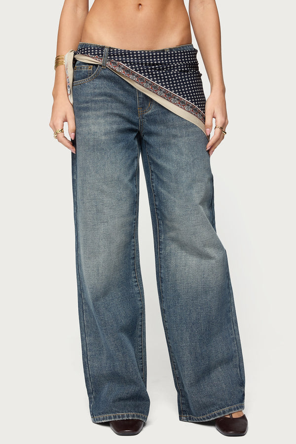 Della Waist Scarf Low Rise Baggy Jeans