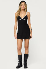 Laurah Contrast V Neck Mini Dress