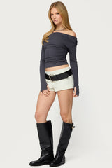 Milane Ruched Off Shoulder Ribbed Top