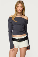 Milane Ruched Off Shoulder Ribbed Top
