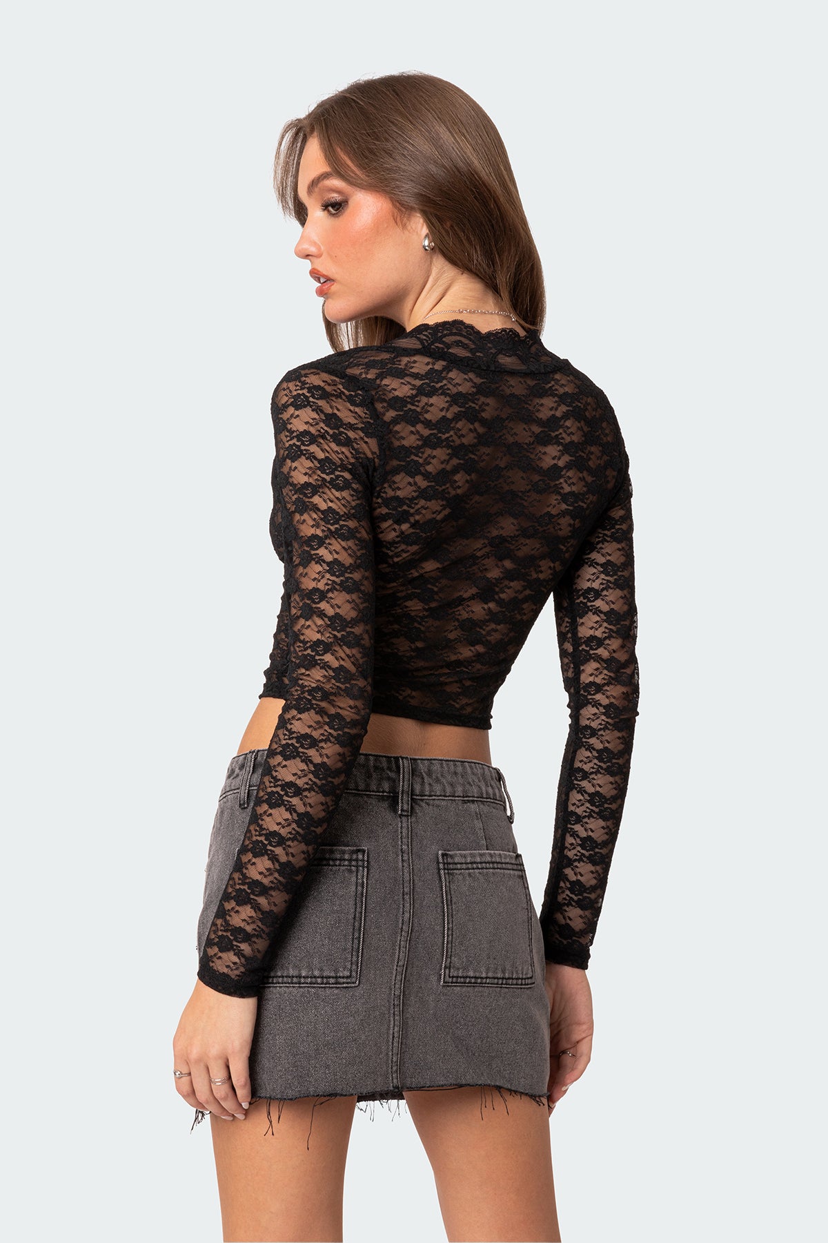 Beck Plunge Neck Sheer Lace Top