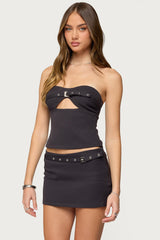Jazi Cutout Grommet Belt Strapless Top