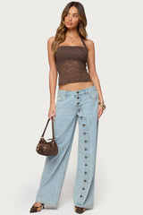 Zolah Lace Straight Neck Halter Top