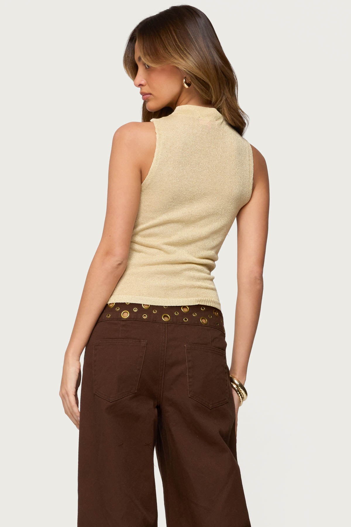 Nalia Gathered Ring Glitter Knit Top