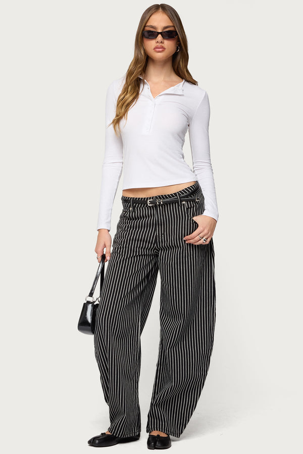 Jaelyn Ribbed Henley T Shirt