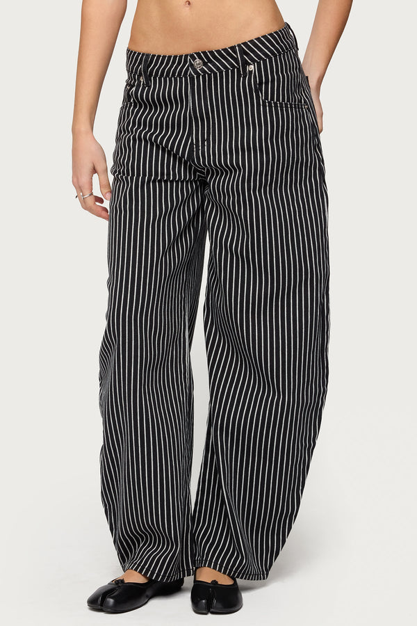 Pinstripe Low Rise Barrel Leg Jeans