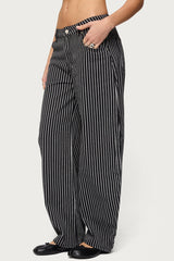 Pinstripe Low Rise Barrel Leg Jeans