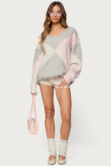 Elda Oversized Argyle Sweater