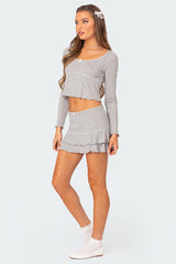 Fig Ruffle Hem Pointelle Mini Skirt