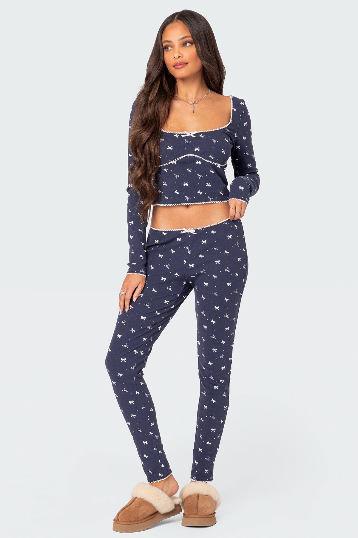 Bradley Bow Print Ribbed Pajama Leggings