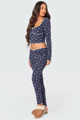 Bradley Bow Print Ribbed Pajama Leggings