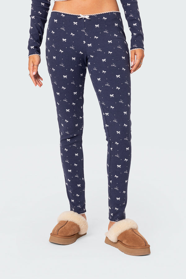 Bradley Bow Print Ribbed Pajama Leggings