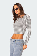 Striped Scoop Back Long Sleeve Top