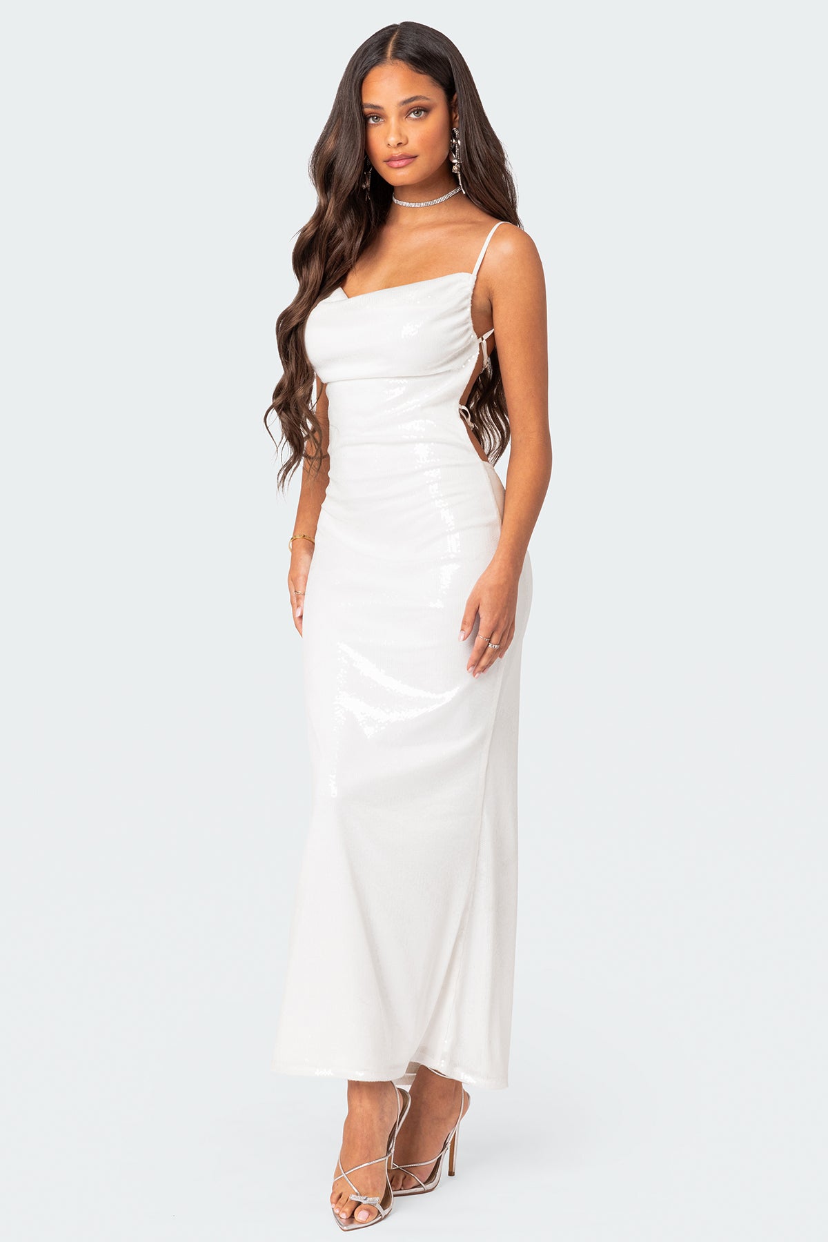 Nellie Sequin Open Back Maxi Dress