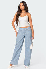 Icing Sequin Low Rise Cargo Jeans