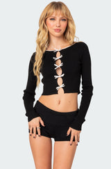 Billy Bow Cut Out Ribbed Crop Top