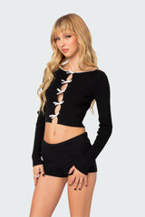 Billy Bow Cut Out Ribbed Crop Top