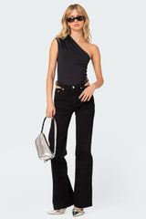 Cut Out Belt Low Rise Flared Jeans