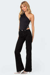 Cut Out Belt Low Rise Flared Jeans