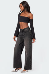 Rhinestone Strap Asymmetric Crop Top