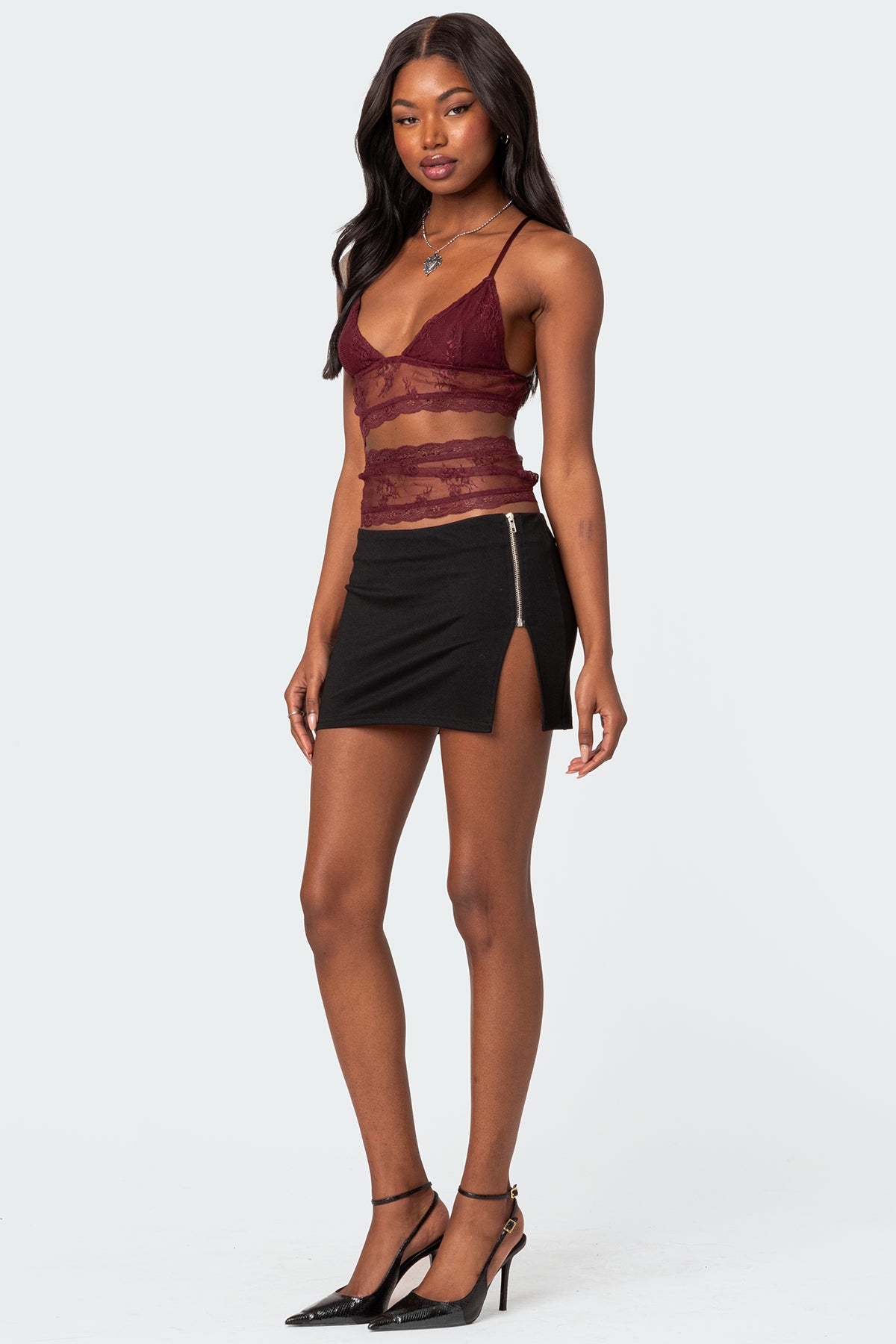 Spice Cut Out Sheer Lace Tank Top